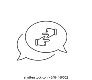 Click hands line icon. Chat bubble design. One finger palm sign. Direction gesture symbol. Outline concept. Thin line click hands icon. Vector
