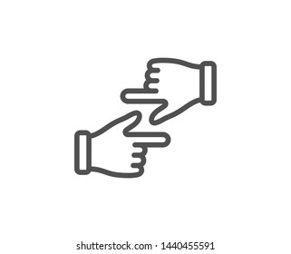 Click hands line icon. One finger palm sign. Direction gesture symbol. Quality design element. Linear style click hands icon. Editable stroke. Vector
