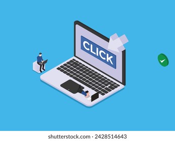 Click here 3d isometric vector illustration