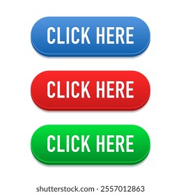 Click here arrow button by clicking icon. Click here vector web button. Click here for UI button concept. Vector illustration