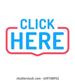 Click here. Badge, icon vector design illustration on white background. 