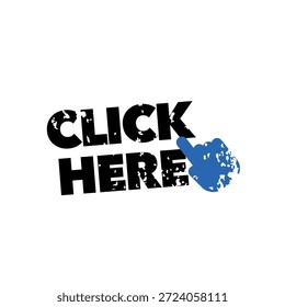 Hacer clic aquí Anuncio con puntero de mano azul