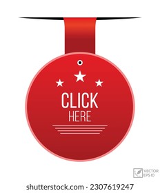 Click here banner design. Click here icon. Flat style vector illustration.