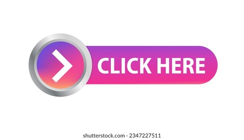 Click here banner. Web button with hand pointer action. Click here, ui button concept. The mouse cursor clicks on button. Gradient button for social networks, web banners. Vector illustration