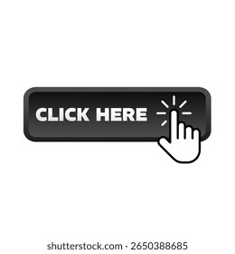  Click here, black rectangular 3D button - vector illustration