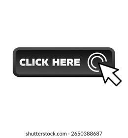  Click here, black rectangular 3D button - vector illustration