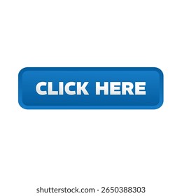 Click here, blue rectangular 3D button - vector illustration