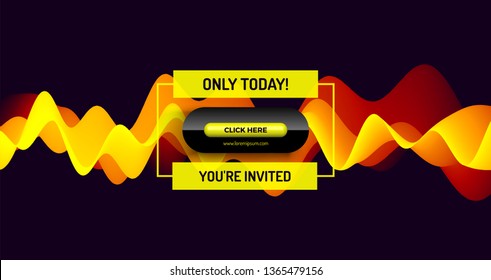 Click here button. Abstract wavy background with dynamic effect. Motion vector Illustration. Trendy gradients. Can be used for advertising, marketing, presentation.