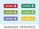 Click here button with arrow pointer clicking icon. Click here vector web button. Web button with action of arrow pointer. Click here, UI button concept. Vector illustration eps10