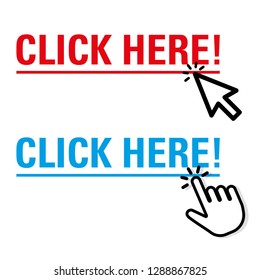 Click here button with arrow pointer icon - Vector
