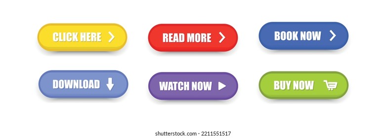Click here button with arrow pointer clicking icon. Set of modern buttons for web site and ui. Web button with action of arrow pointer. Vector illustration