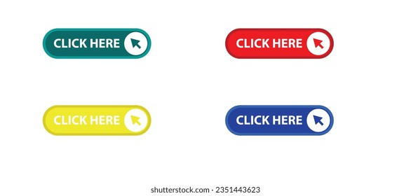 Click here button with arrow pointer clicking icon. Click here vector , arrow pointer. Click here, UI button concept. Vector illustration