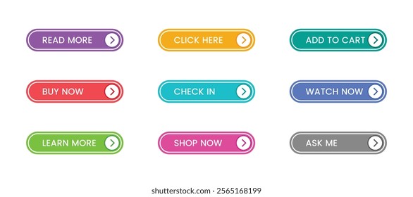 Click here button with arrow pointer clicking icon. Click here vector web button. Web button with action of arrow pointer. Click here, UI button concept. Vector illustration