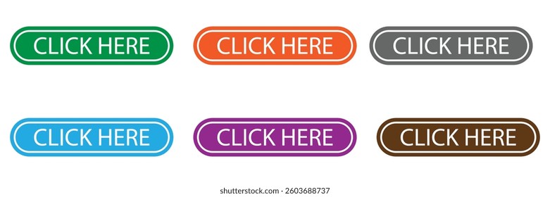 Click here button with arrow pointer clicking icon. Click here vector web button. Web button with action of arrow pointer. 
Click here, UI button concept of  Vector illustration