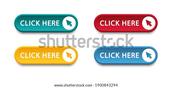 Click here button\
with arrow pointer clicking icon. Click here vector web button. Web\
button with action of arrow pointer. Click here, UI button concept.\
Vector illustration