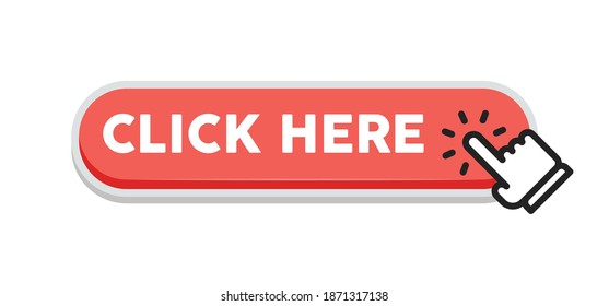 Click here button with clicking hand icon. Flat design style.