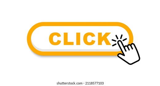 Click here button with clicking hand cursor. Click here button. Call to action button click. Modern web button. Vector illustration.