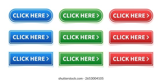 Clique No Botão Aqui. Clique no botão. Clique no ícone. Botão de ação clique aqui com o cursor. Ilustração vetorial