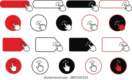 Click Here Button Collection with Mouse Cursor Hand Icons, Web CTA Button Vector Set