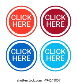 Click Here Button Colorful Web Icon Set Flat Vector Illustration
