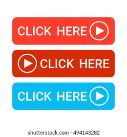 Click Here Button Colorful Web Icon Set Flat Vector Illustration