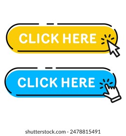 Click Here Button with Click cursor. Vector illustration.