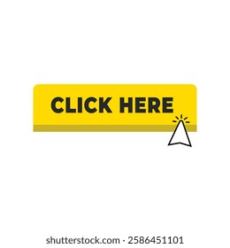 Click Here Button Design, Click here vector web button, Click here button with arrow pointer clicking icon.
