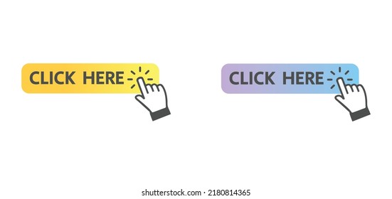 click here button with finger clicking on it vector illustration in modern trendy style on white background.