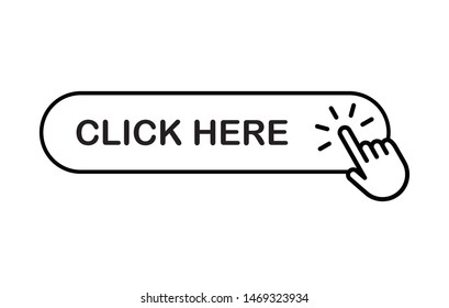 Click here button with hand clicking. Isolated vector.