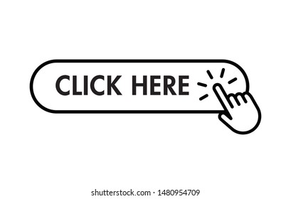 Click here button with hand clicking. Isolated vector.