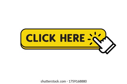 Click here button with hand clicking icon. Design template for website.