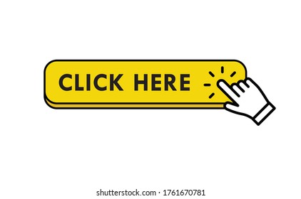 Click here button with hand clicking icon. Design template for website.