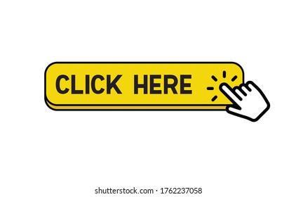 Click here button with hand clicking icon. Design template for website.