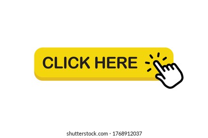Click here button with hand clicking icon. Design template for website.