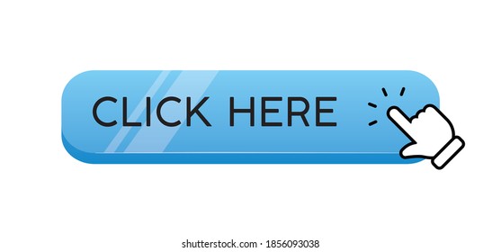 Haga clic aquí con el icono de pulsación a mano. 3 d vector de estilo brillante.