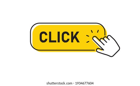 Click here button with hand clicking icon. Mouse pointer.