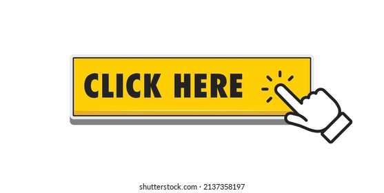 Haga clic aquí con el icono de pulsación a mano. Diseño de vectores.