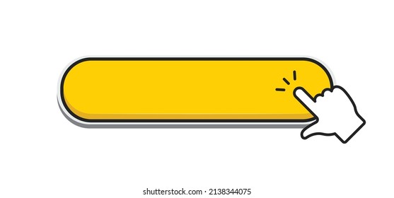 Click here button with hand clicking icon. Vector design.