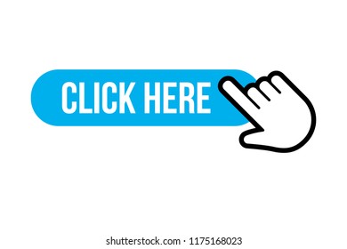Click here button with hand icon clicking, isolated vector
