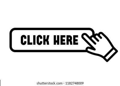 Click here button with hand icon clicking, isolated vector