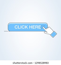 Click here button with hand icon. Vector click web sign cursor symbol.