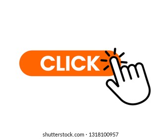 Click here the button with the hand icon. Linear icon for web sites. flat vector illustration isolated on white background