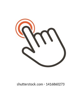 Click here the button with the hand icon. Linear icon for web sites. flat vector illustration isolated on white background 