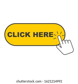 Click here button with hand icon isolated on white background. Vector illustration. Eps 10.