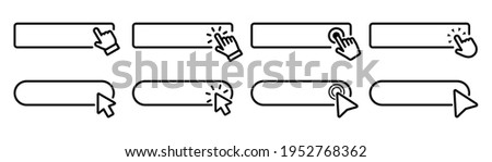 Click Here Button with hand or mouse cursor. Click button. Modern action button. Computer mouse cursor or hand pointer symbol. Set for button website design Stock photo © 