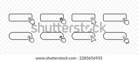 Click here button with hand or mouse cursor. Click blank button with hand pointer clicking icon. Click button. Computer mouse cursor or hand pointer symbol. Set for button website design