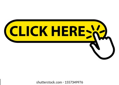 Click here button with hand pointer clicking icon design. Click here icon in trendy flat style design. Vector illustration.