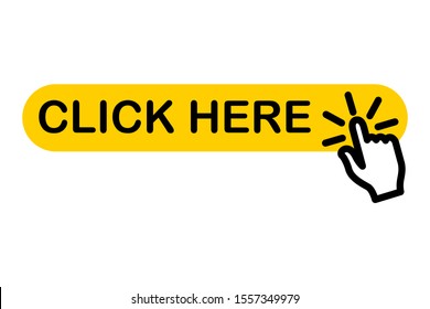 Click here button with hand pointer clicking icon design. Click here icon in modern flat style design. Vector illustration.