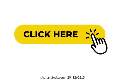 Click here button with hand pointer clicking vector icon