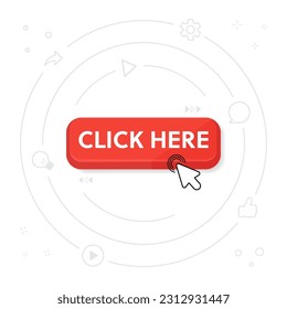 Click here button with hand pointer clicking. Vector illustration on a white background.	